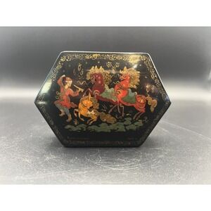 VTG Russian Lacquer Handpainted Box Mstera "the Little‎ Humpbacked Horse" Signed